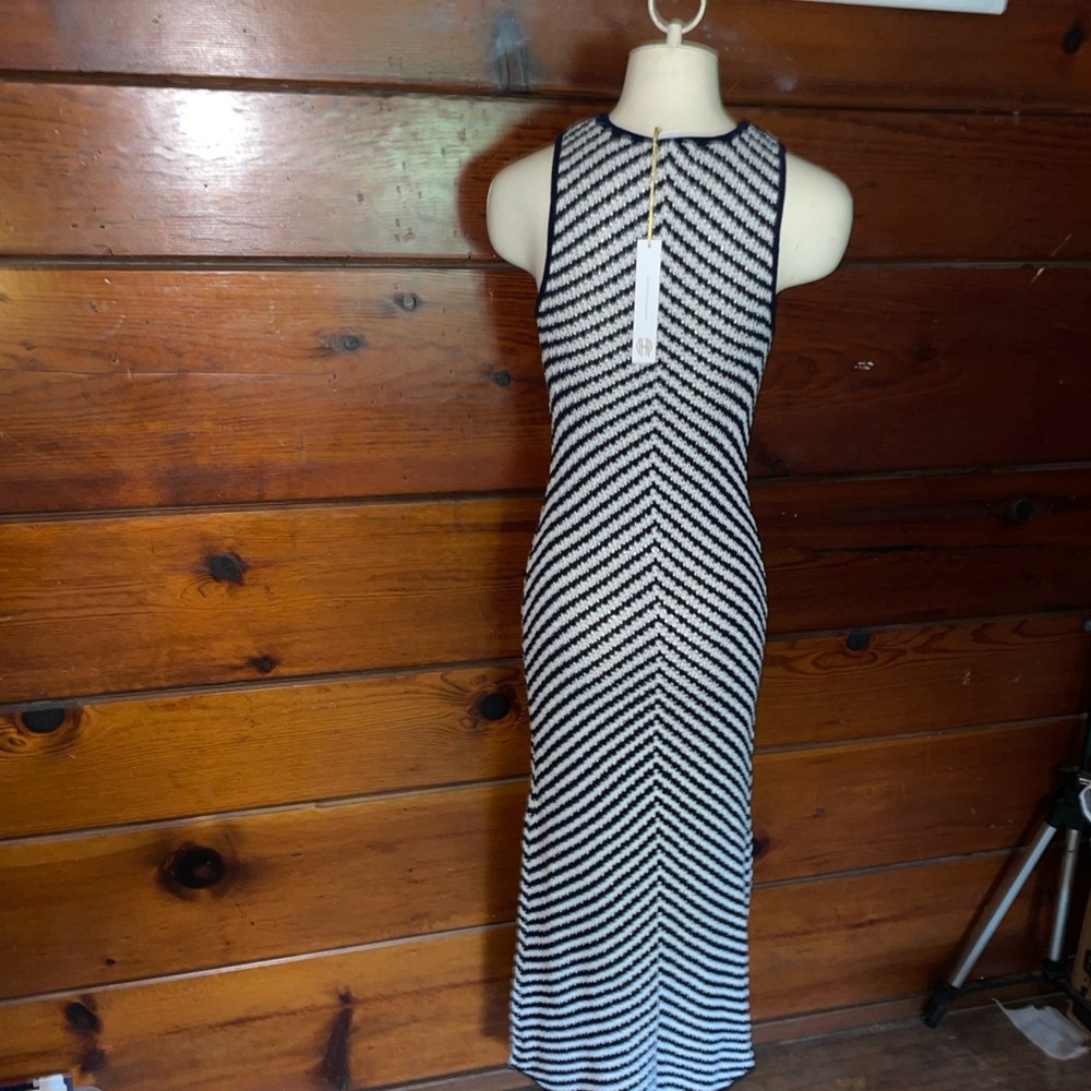 House of Harlow 1960 Blue and White Halter Sheath Maxi Dress